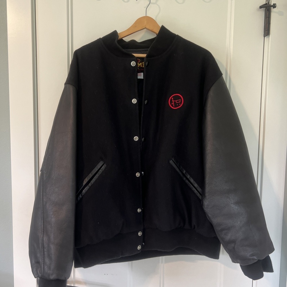 Men's Vtg Game Sportswear Black Wool Blend Leather Varsity Jacket Size XL